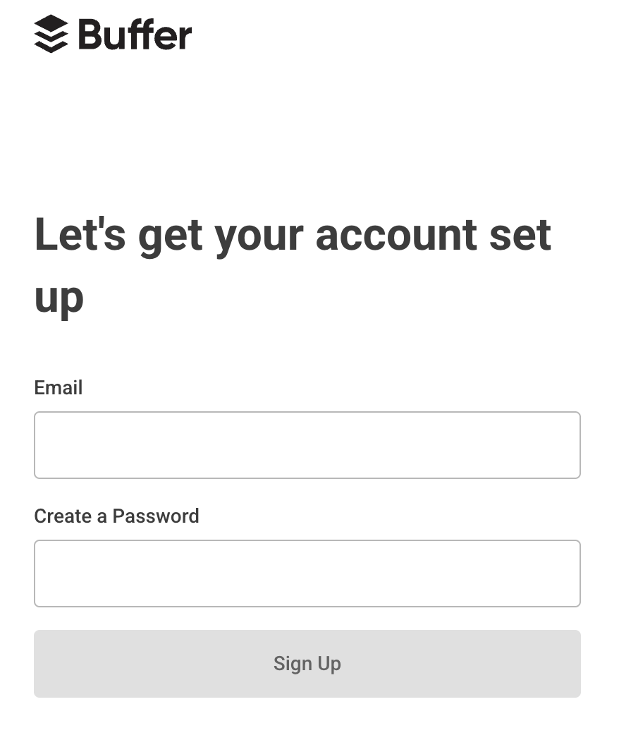 Bufferの新規ユーザー登録フォーム画面でメールアドレスとパスワードの入力フィールドが表示されている
