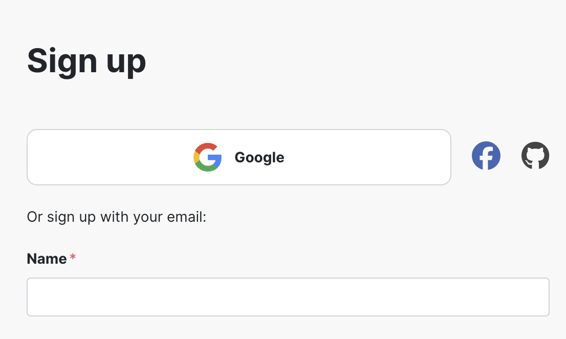 Makeの新規ユーザー登録画面でGoogleアカウント連携とメールアドレス登録の選択肢が表示されている